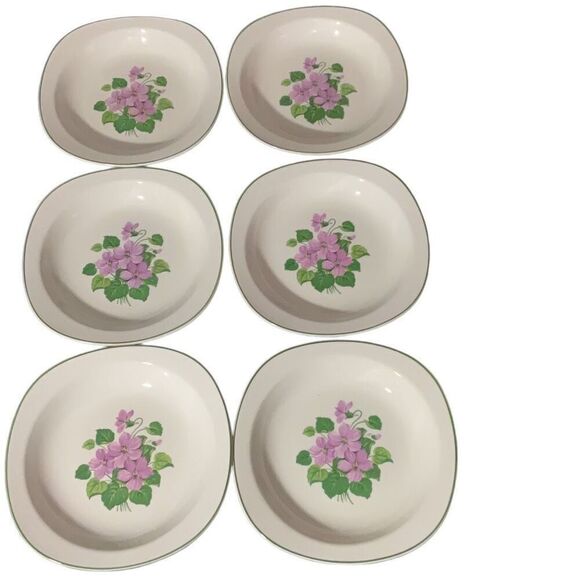 Taylor Smith Taylor USA Vintage Conversation Marsh Violet Soup Bowls Set of 6 - Picture 1 of 6
